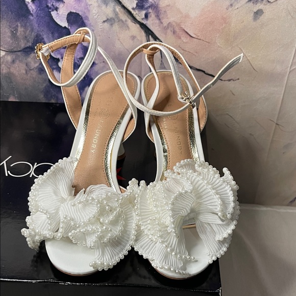 Chinese Laundry White Pearl Floral Ankle-Strap Heels - Picture 2 of 8